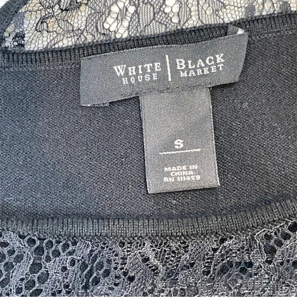 WHBM Lace Keyhole Neck and Ribbed Black Fitted 3/4 Sleeve Sweater Size S - Picture 7 of 15